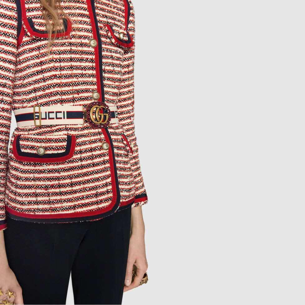 G*u*i stripe belt with double g and crystals 499696