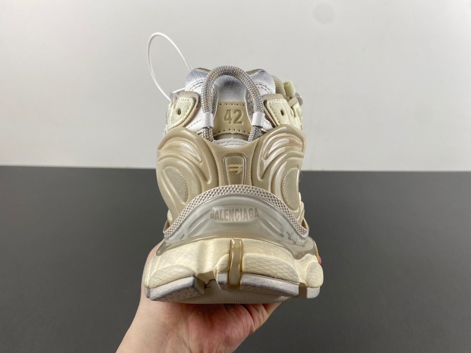 Ba*len*cia*ga runner sneaker in beige/white/black