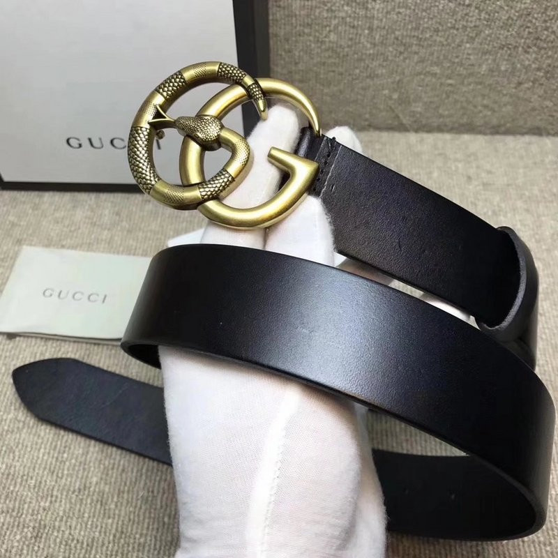 G*u*i leather belt with double g buckle with snake 458949