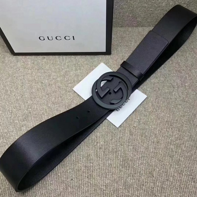 G*u*i leather belt with interlocking g buckle 368186