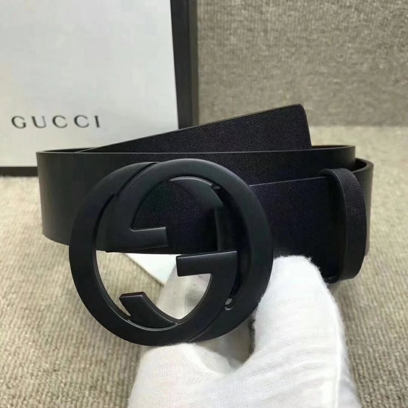 G*u*i leather belt with interlocking g buckle 368186