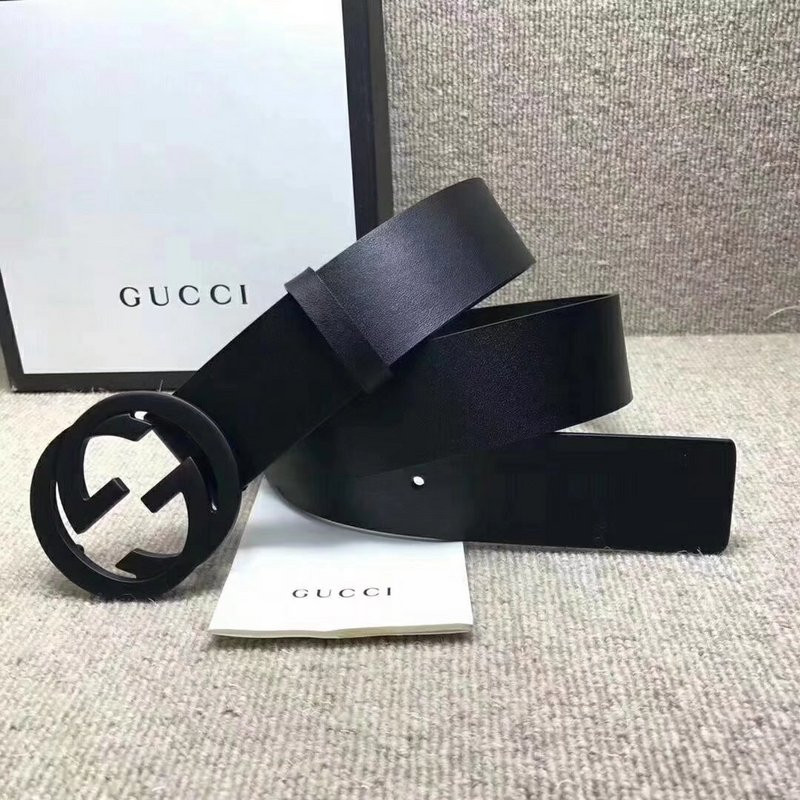 G*u*i leather belt with interlocking g buckle 368186