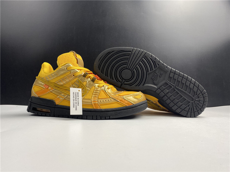 owt x nike air rubber dunk “university gold cu6015-700